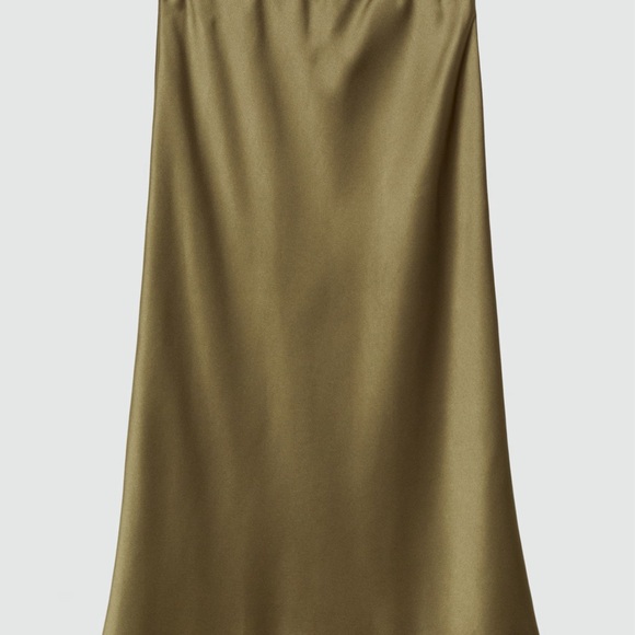 Mango Olive Green Silk Midi Skirt - Picture 4 of 5